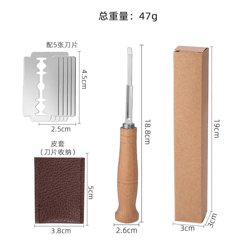 Wooden Handle Bakers Dough Bread Pastry Cutter with 5 Blades Toast Curved Baguette Bread Knife Baking Accessory Pastry Spatulas Peaceful Pleasures Health and Wellness