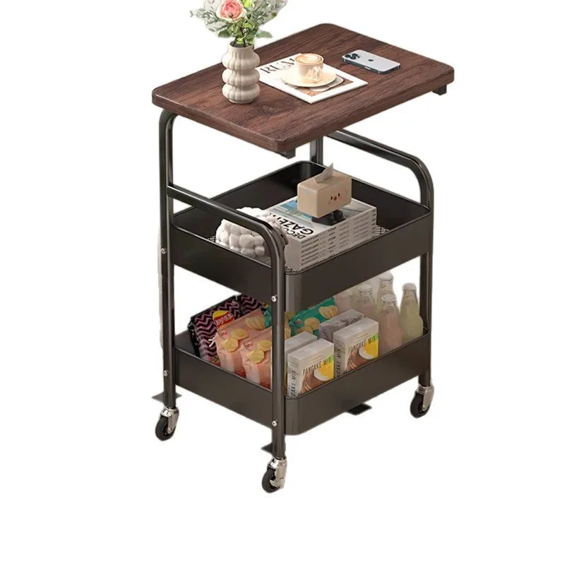 Space Saving Portable Slim Mobile Double Layer Rolling 2 Tier Tea Cart Side Table For Living Room Bedroom Kitchen Office Peaceful Pleasures Health and Wellness