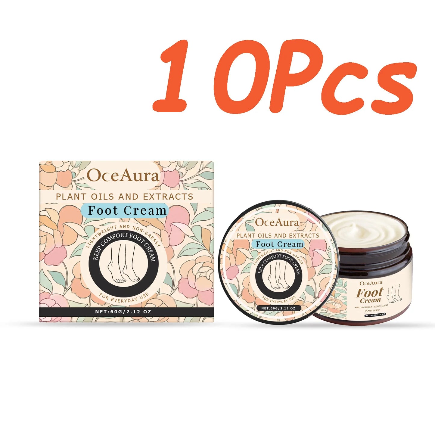 Foot Moisturizing Cream Moisturizing Relaxing Foot Care Nourishing Anti-Cracked Smoothing Softens Cuticles Daily Foot Care Peaceful Pleasures Health and Wellness 10 x 60g Boxed