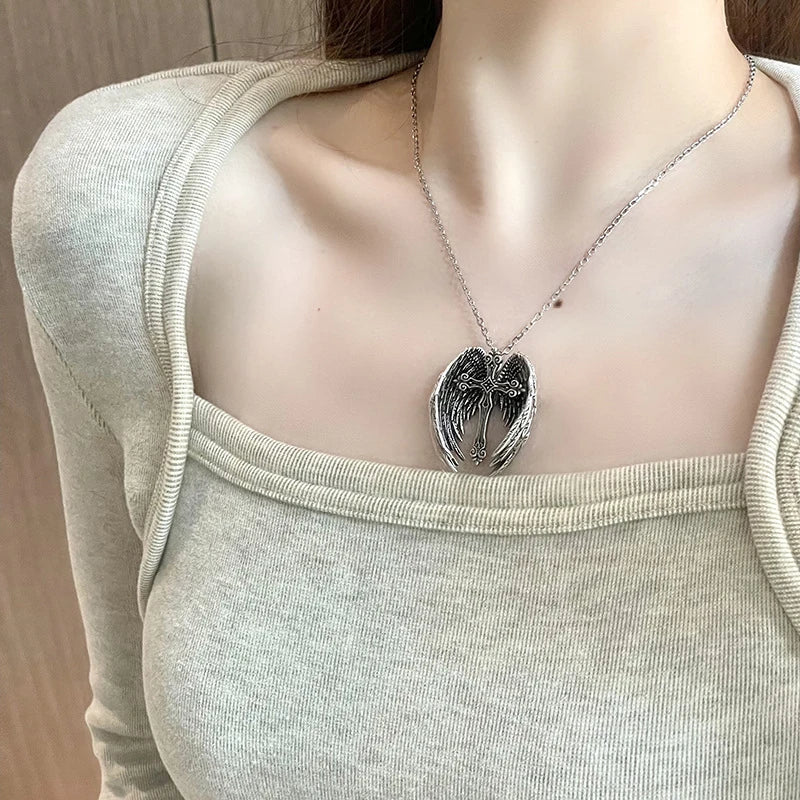 Angel Wings Cross Pendant Necklace | Unisex Gothic Punk Jewelry