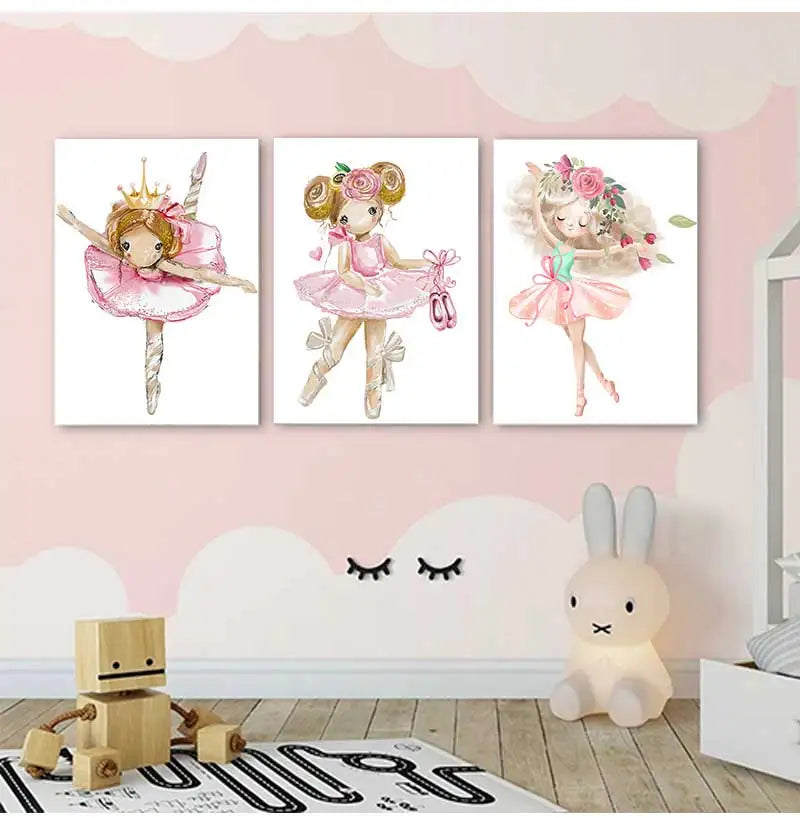 Kids Canvas Wall Art | Ballet Girl Rabbit Unicorn Poster Print