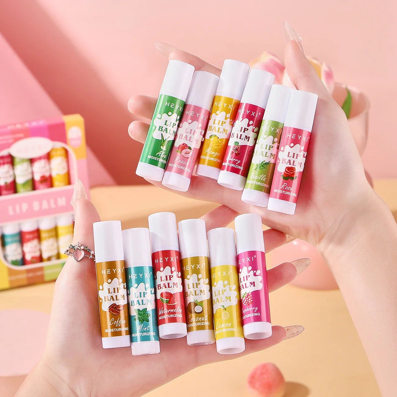 12-Piece Fruity Lip Balm Gift Set – 24Hr Moisturizing Lip Care