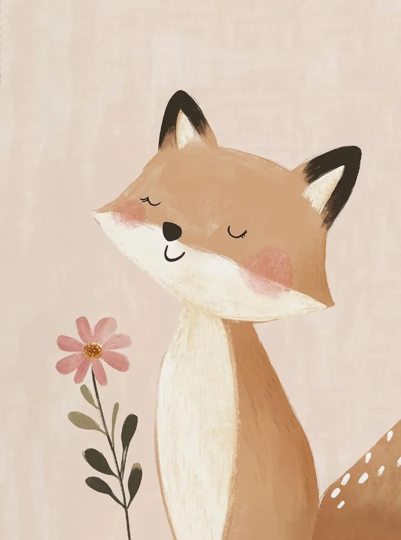 Nordic Pink Fox & Unicorn Canvas Wall Art | Cute Cartoon Print