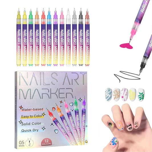 12-Piece Nail Art Graffiti Pen Set – Multi-Color Fine Line DIY Peaceful Pleasures Health and Wellness