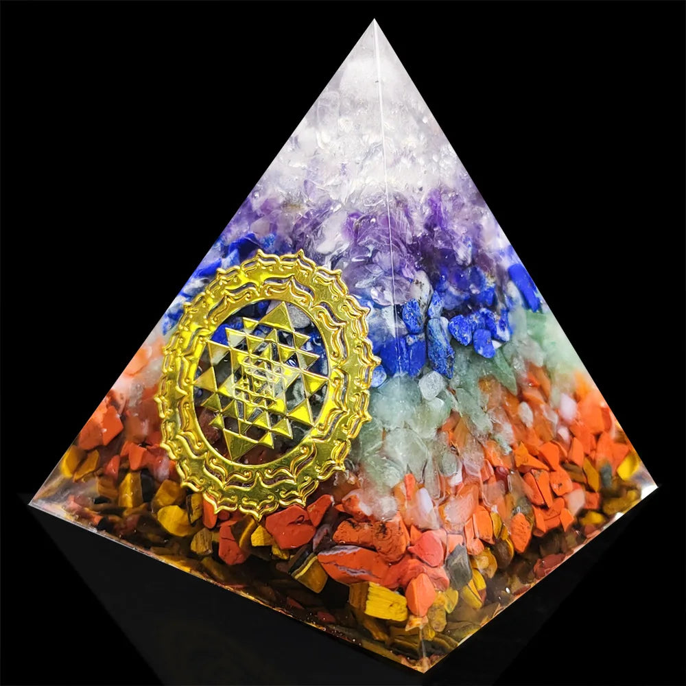 7 Chakra Orgone Pyramid for Reiki Healing Crystals and Stones Orgonite Energy Generator Meditation Balancing Home Decor Ornament Peaceful Pleasures Health and Wellness