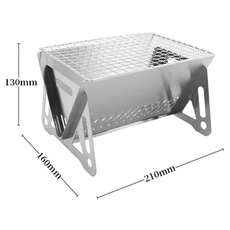 Wood Burning Camp Stove Picnic BBQ Cooker Stainless Steel Folding Backpacking Stove with Grill-Grid Wood Fire Stove for Outdoor Peaceful Pleasures Health and Wellness Small With Bag