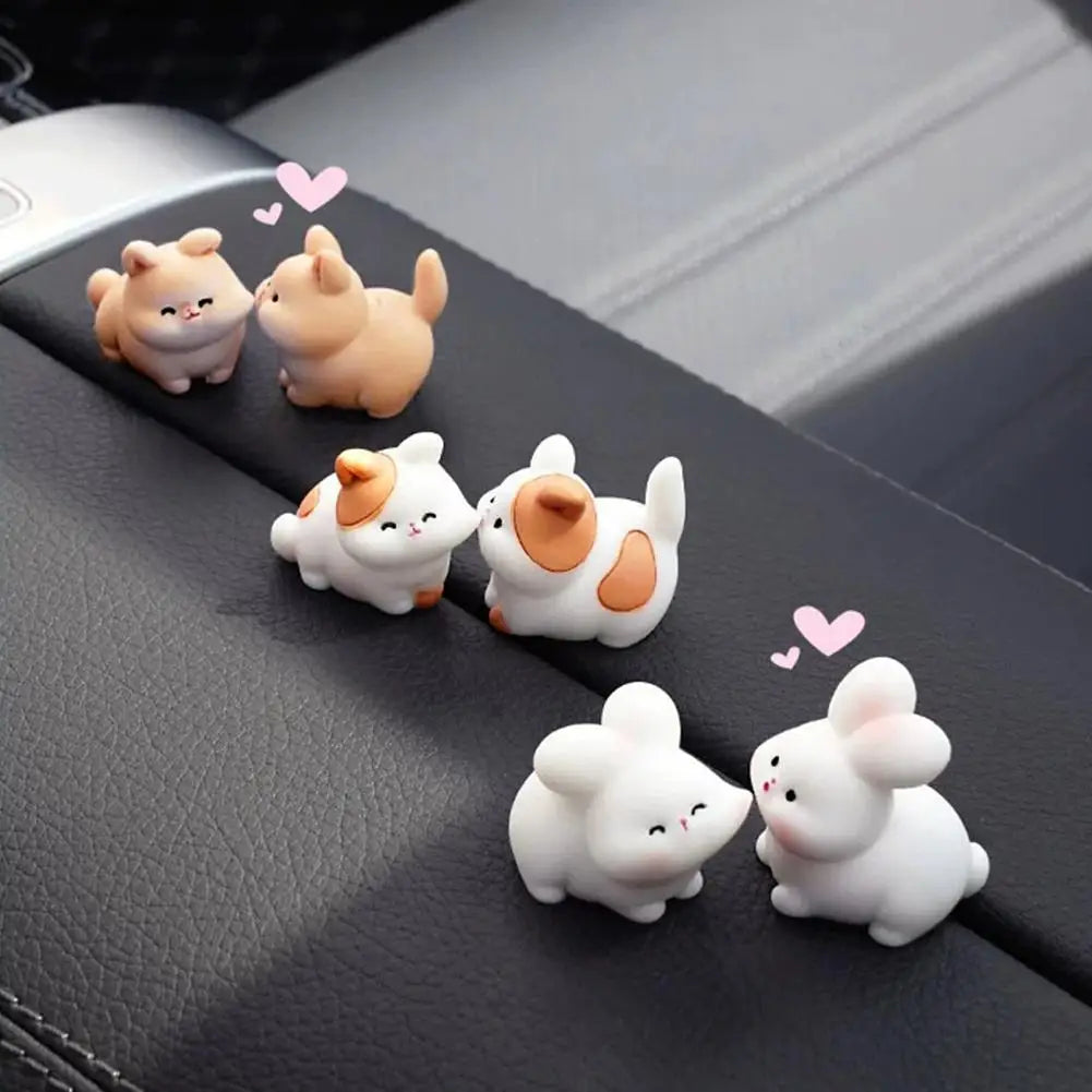 2Pcs Cartoon Kiss Face Rabbit Kitten Doll Ornaments Funny Resin Ducks Frogs Figurines Ornaments Car Interior Dashboard Ornaments Peaceful Pleasures Health and Wellness