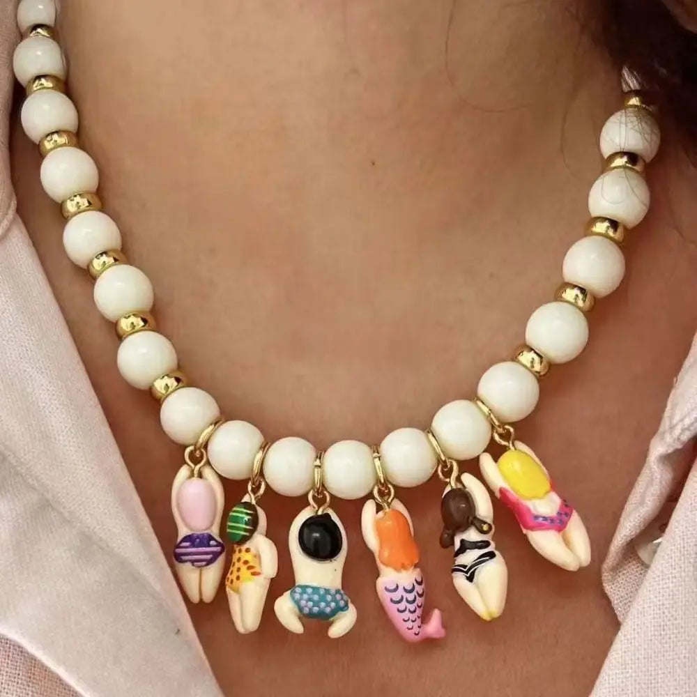 Bikini Doll Pendant Necklace – Handmade Beaded Chain Gift