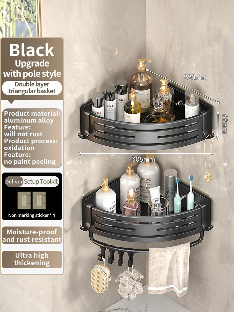 YUNJIEYA Adhesive Corner Shower Shelf | No-Drill Aluminum Rack