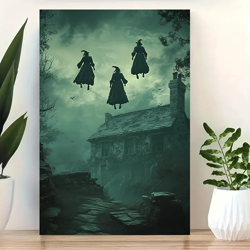Gothic Witches Haunted House Canvas Wall Art | Unframed Print Canvas Wall Art Peaceful Pleasures Health and Wellness ZLH5124 100x150cm No Frame
