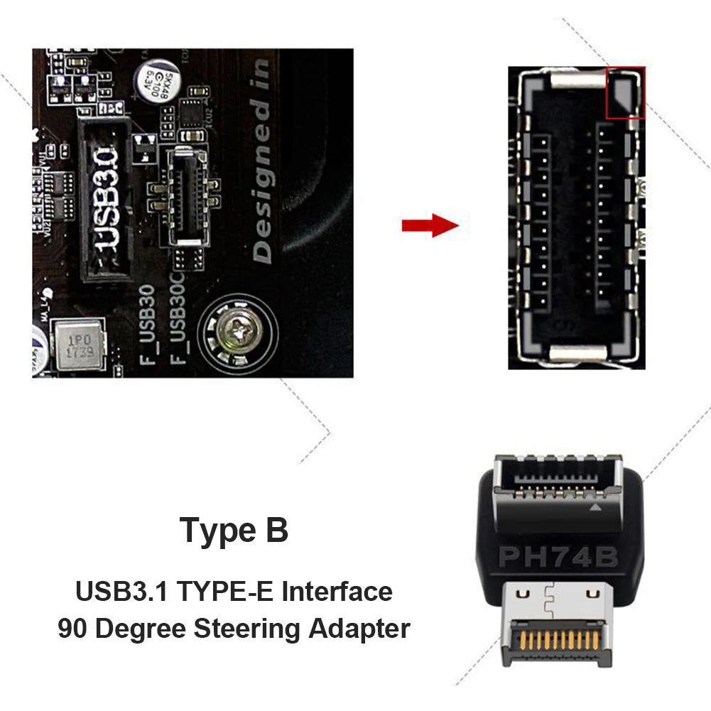 USB 3.1 Type-C 90° Internal Header Adapter – Type-E Converter