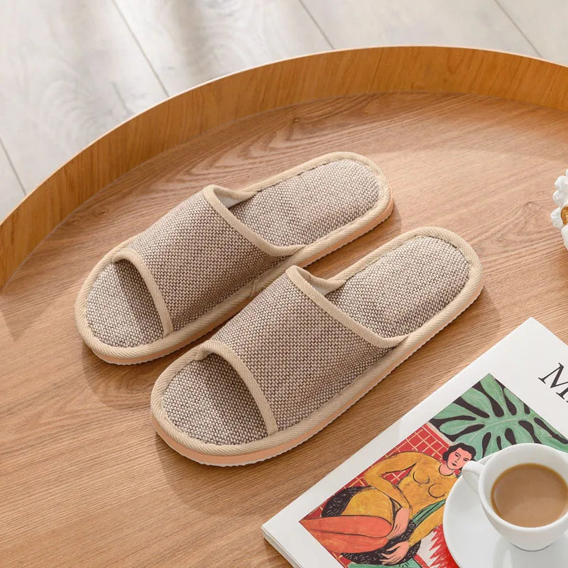 Linen Indoor Slippers Men & Women | Quiet EVA House Shoes