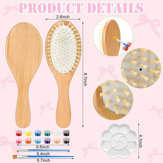 DIY Wooden Hairbrush Painting Kit – 6-Piece Creative Craft Set DIY Craft Kit Oasis Select