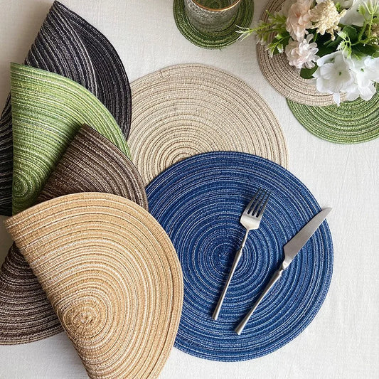 Nordic Style Imitation Cotton Yarn Placemat Round Ramie Woven Coaster Insulation Dish Mat Household Anti-scald Mat Peaceful Pleasures Health and Wellness