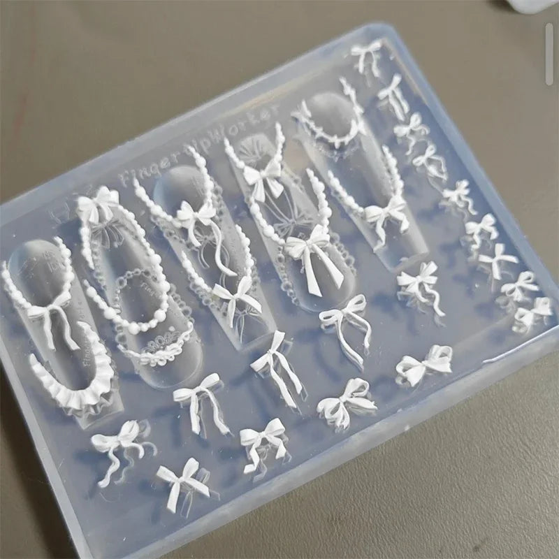 Bowknot Bead Chain Ribbon 3D Acrylic Mold Nail Art Decorations DIY Design Silicone Nail Art Mold Template For Nail Charms Peaceful Pleasures Health and Wellness