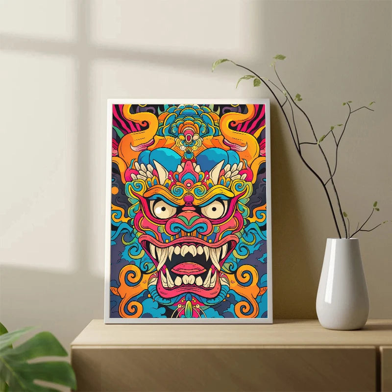 Japanese Oni Samurai Yokai Mask Canvas Wall Art Poster Print Canvas Wall Art Print Peaceful Pleasures Health and Wellness