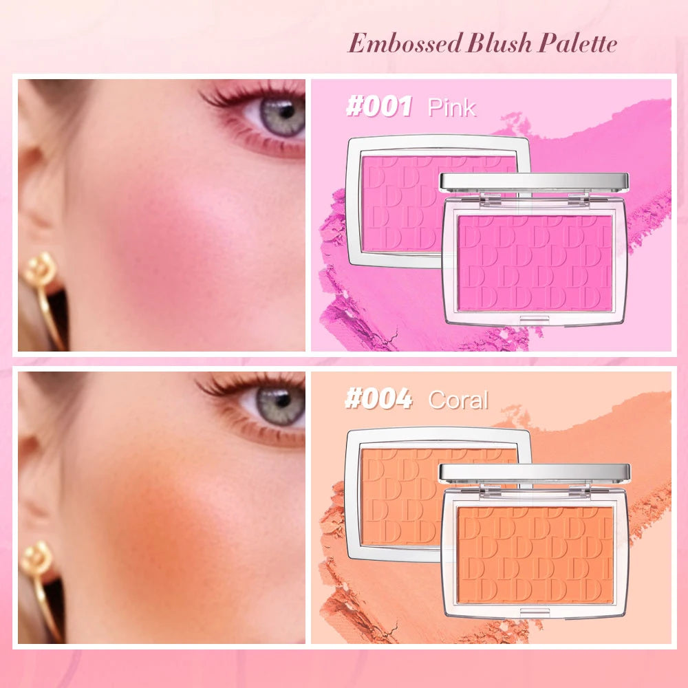 2pcs Matte Embossed Blush Palette High Pigmented Pink Coral Cheek Blush Powder With Professional Makeup Brush Peaceful Pleasures Health and Wellness