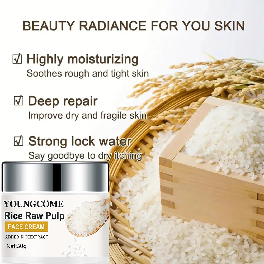 Rice Cream Promotes Elasticity Radiance MoisturizesNouriTheshes LocksMoisture Anti Aging Face Lifting Nourishing Repair Collagen Peaceful Pleasures Health and Wellness