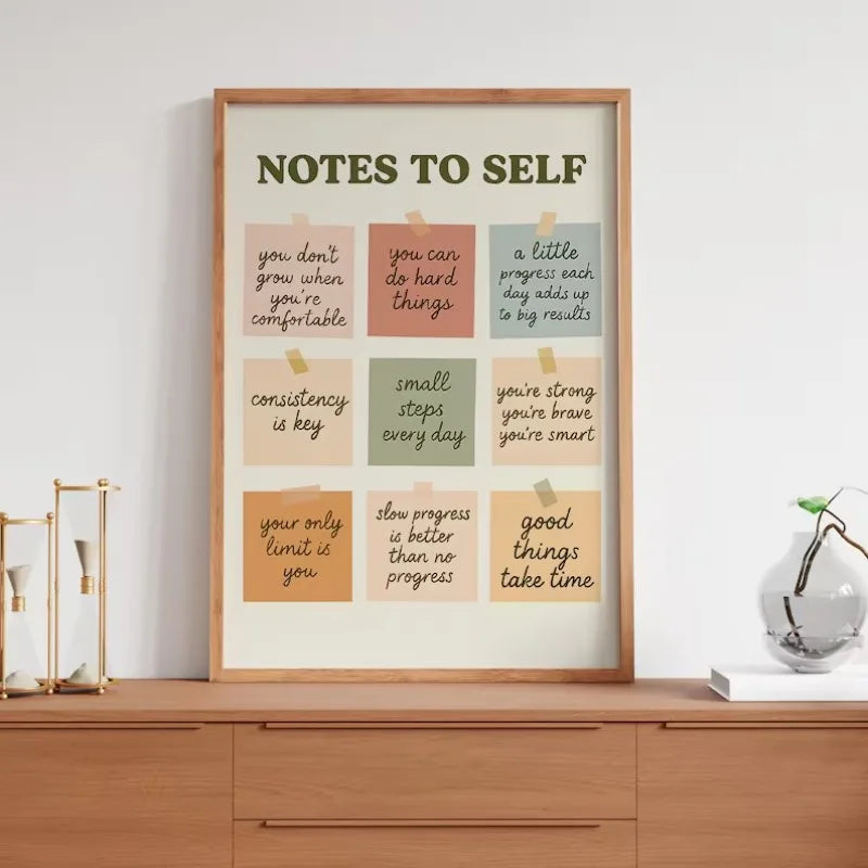 Notes To Self Growth Mindset Motivational Quotes Mental Health Psychological Poster Canvas Painting Wall Pictures Home Decor Peaceful Pleasures Health and Wellness