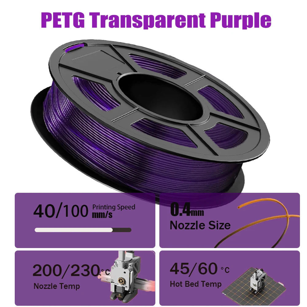 PETG Filament 1.75mm Translucent Purple ±0.02mm | DINGSUN 3D