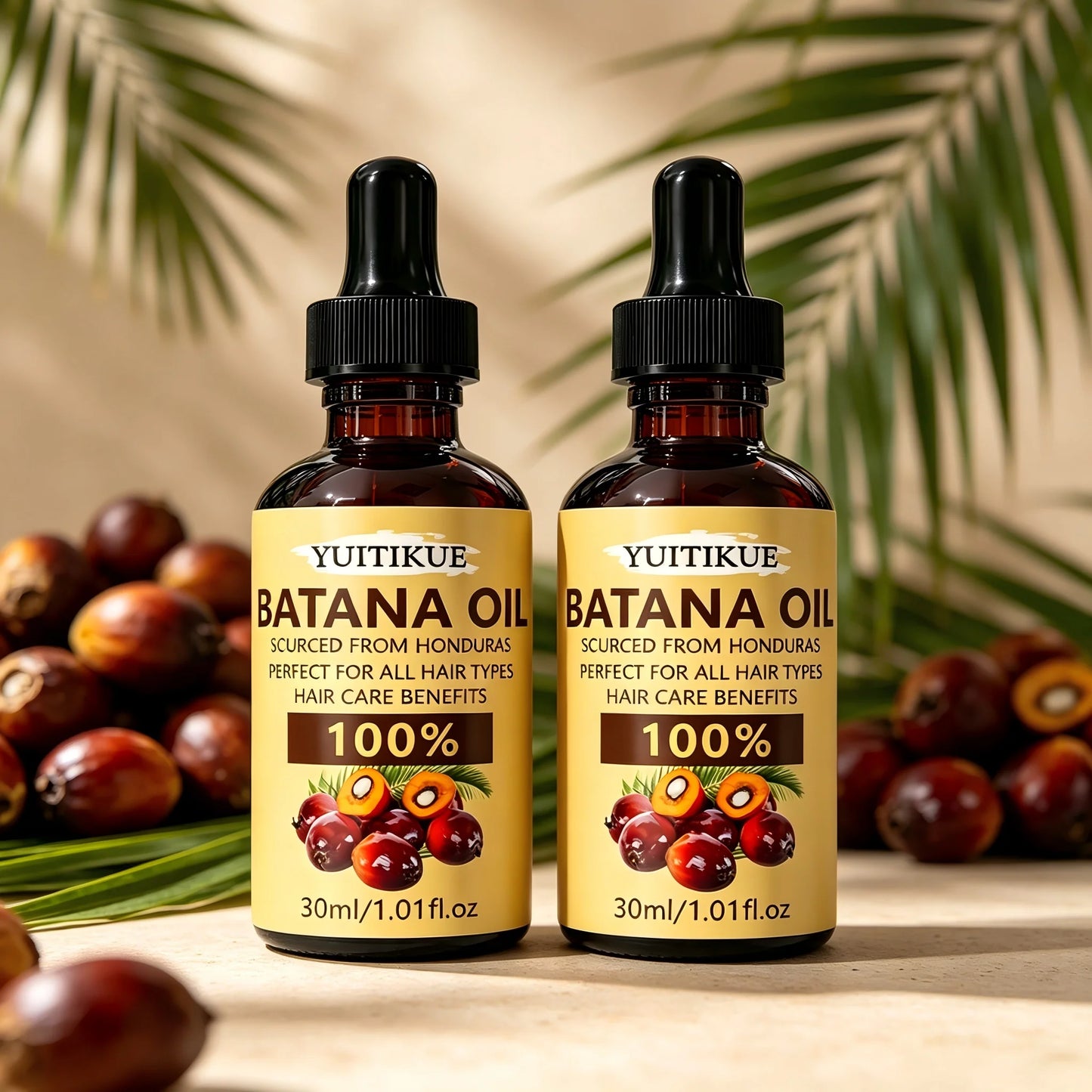 YUITIKUE 100% Pure Batana Oil 30ml Sourced From Honduras Natural Hair Care Oil for All Hair Types Peaceful Pleasures Health and Wellness 2pc