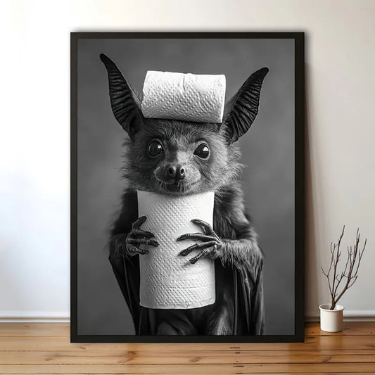 Halloween Otter Bat Cat Raccoon with Toilet Paper Poster Print Canvas Painting Bathroom Wall Art Funny Toilet Humor Home Decor Peaceful Pleasures Health and Wellness