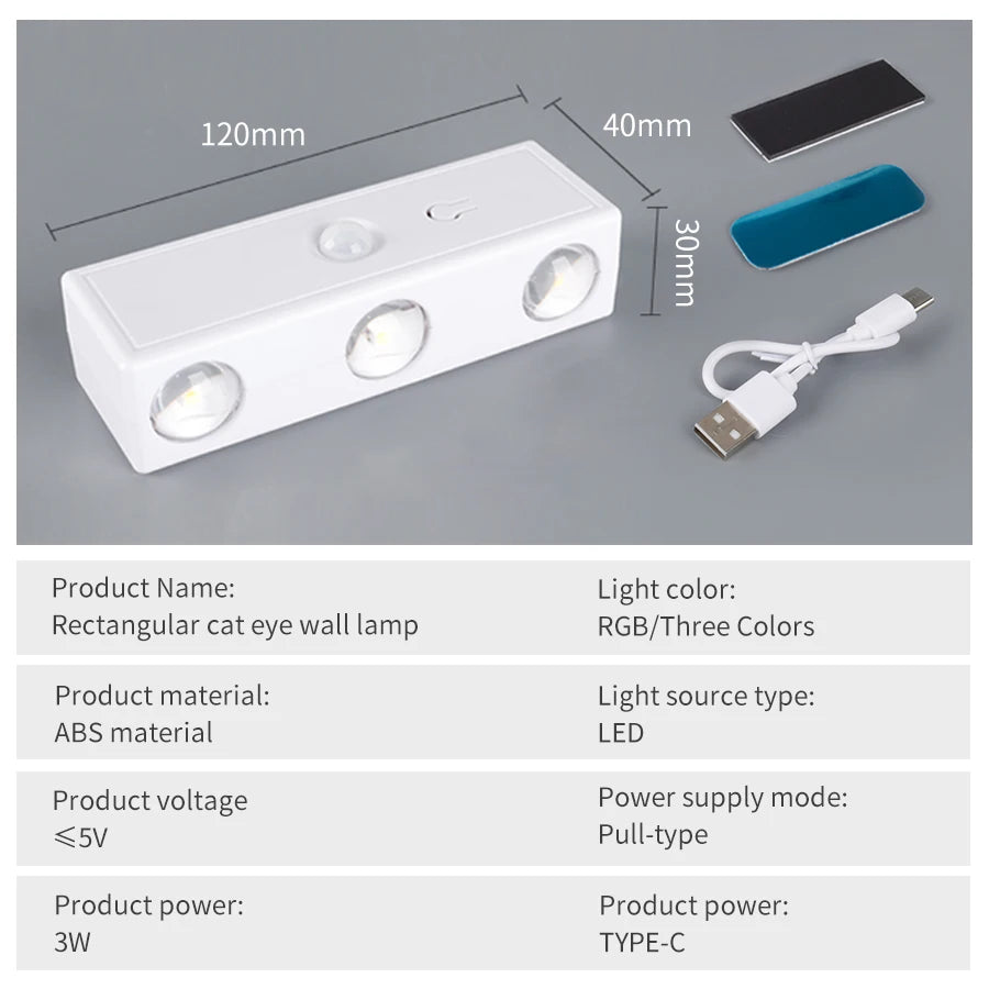 6Leds Double-head Motion Sensor Light 3Colors/RGB Night Light USB Rechargeable Magnetic Wall Lamp Touch Dimming Bedside Lighting Peaceful Pleasures Health and Wellness