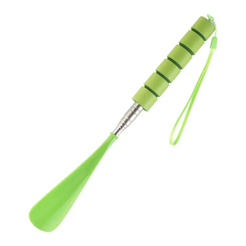 Portable Retractable Shoe Horn Stainless Steel Telescopic Shoe Puller for Travel Compact Extendable Handle for Easy Use Peaceful Pleasures Health and Wellness green