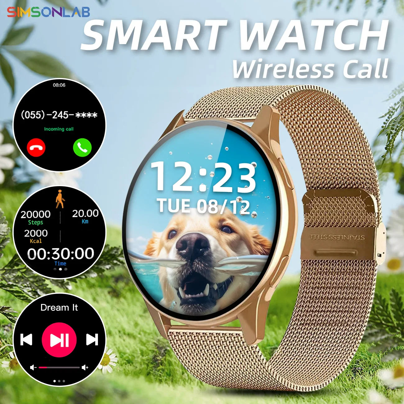 SIMSONLAB Smart Watch – Bluetooth Calling & Health Tracker