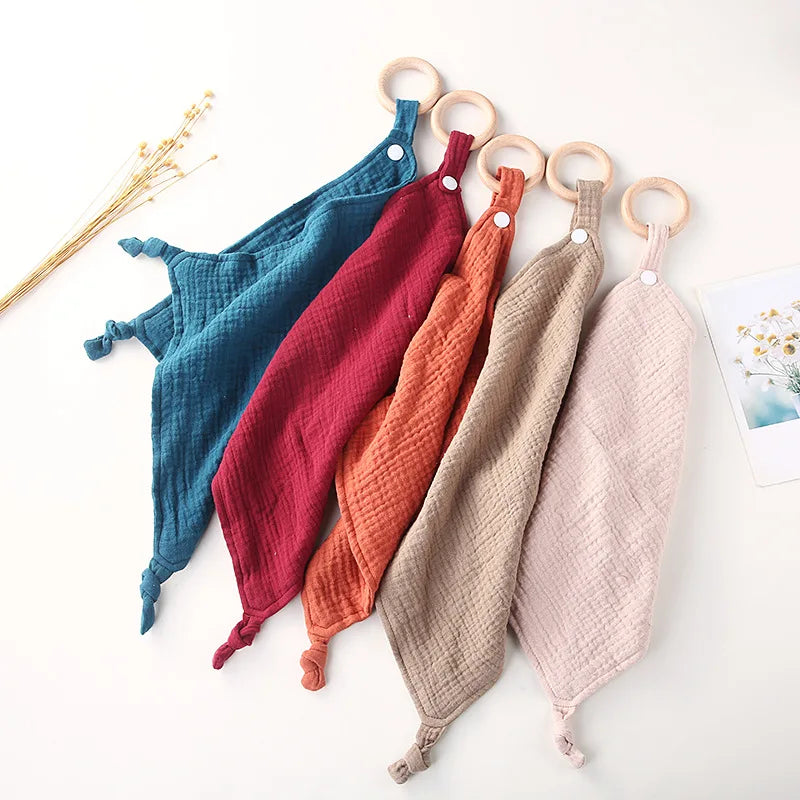 Wooden Ring Baby Drool Bib & Burp Cloth – Soft Cotton Washcloth