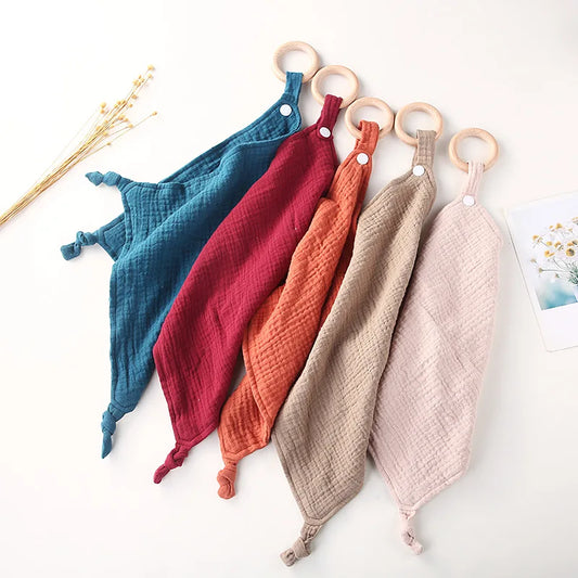 Wooden Ring Baby Drool Bib & Burp Cloth – Soft Cotton Washcloth Baby Burp Cloth Peaceful Pleasures Health and Wellness
