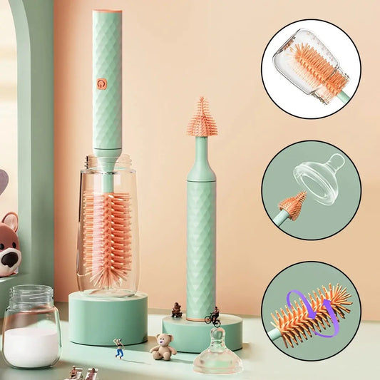 3Pcs Cleaning Brush Electric Bottle Brush Waterproof 360 Degree Rotating Long Handled Silicone Straw Pacifier Cleaning Brush Bay Peaceful Pleasures Health and Wellness