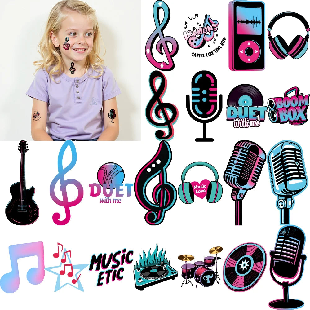 54-Piece Music Temporary Tattoos – Waterproof Body Stickers