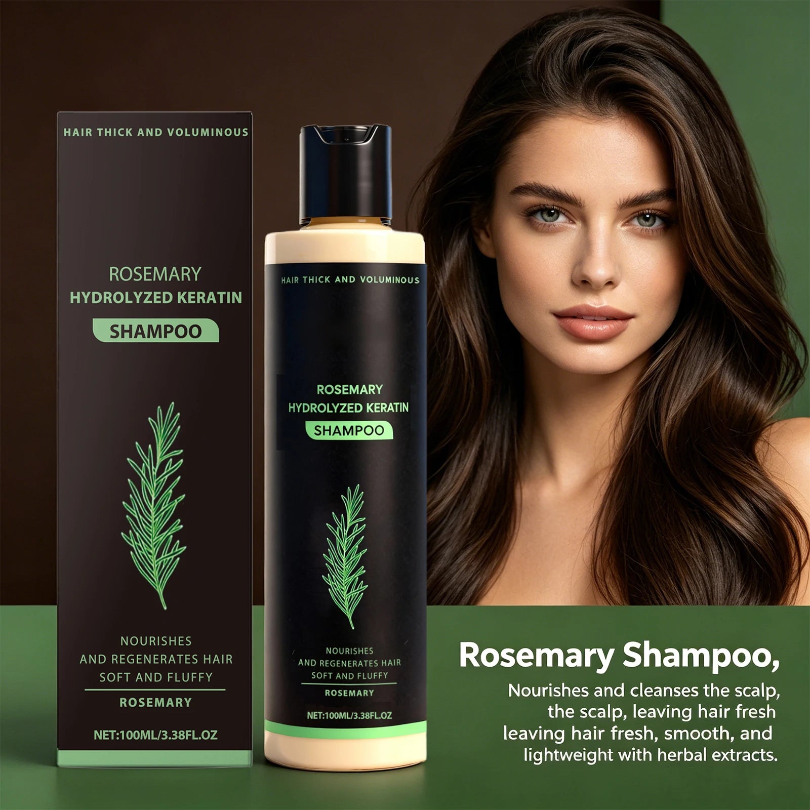 Rosemary Hydrolyzed Keratin Shampoo 100ml, Volumizing Thickening Cleanser Anti-Frizz Repair Nourishing Shampoo for Damaged Hair Peaceful Pleasures Health and Wellness