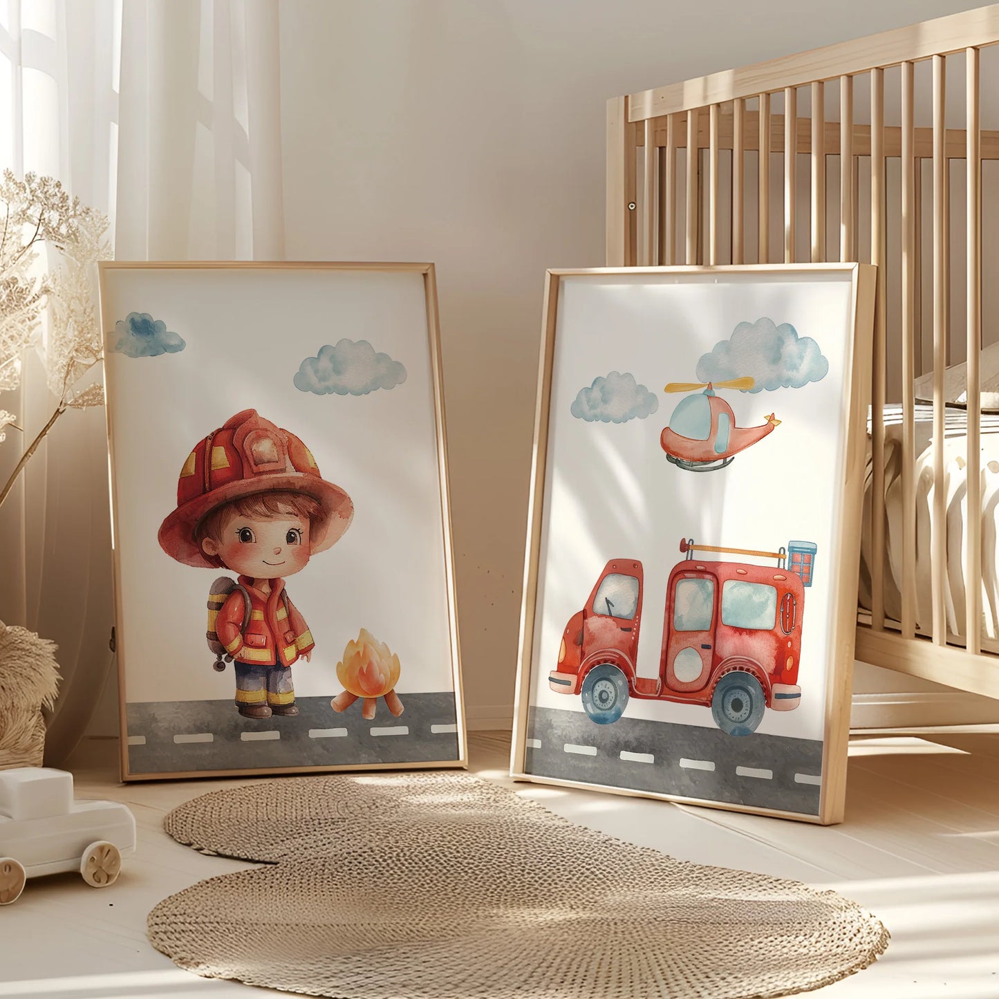 Personalized Fire Truck 3-Piece Canvas Wall Art | Kids Decor