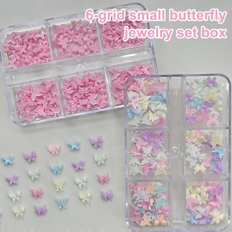 6 Grid Small Butterfly Nail Charms 6*5mm 3d Resin Colorful Butterfly Nail Art Flat-Back Butterfly Nail Parts Peaceful Pleasures Health and Wellness