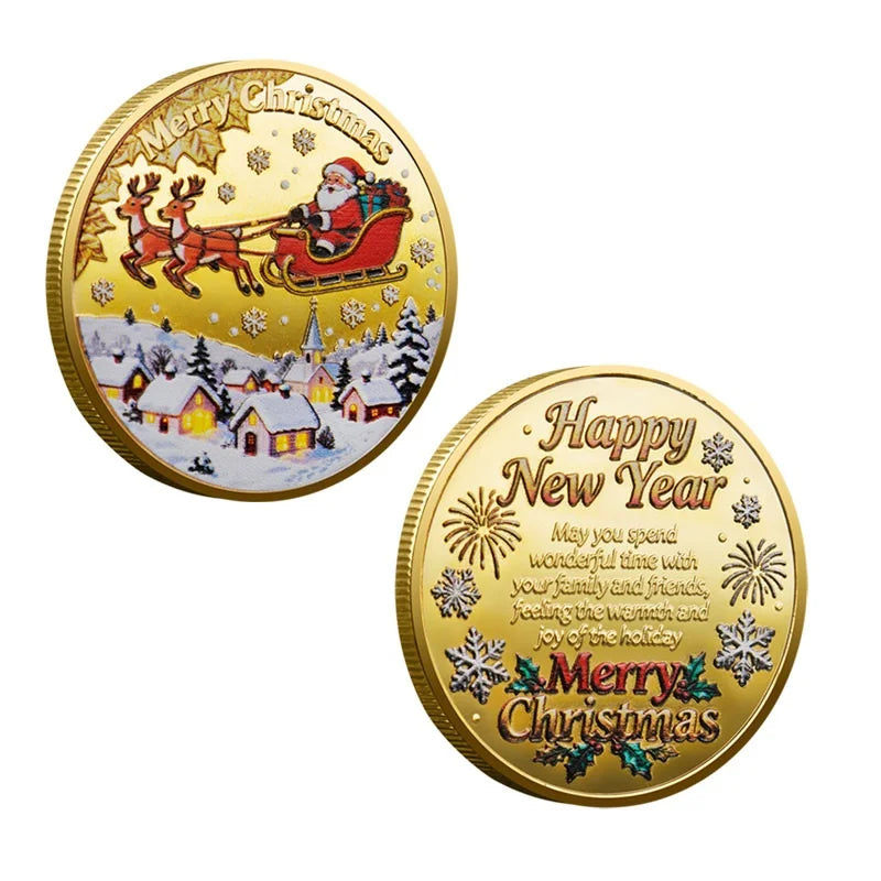 Christmas Commemorative Gold Coin – Santa & Snowman Gift Commemorative Coin Peaceful Pleasures Health and Wellness B Gold