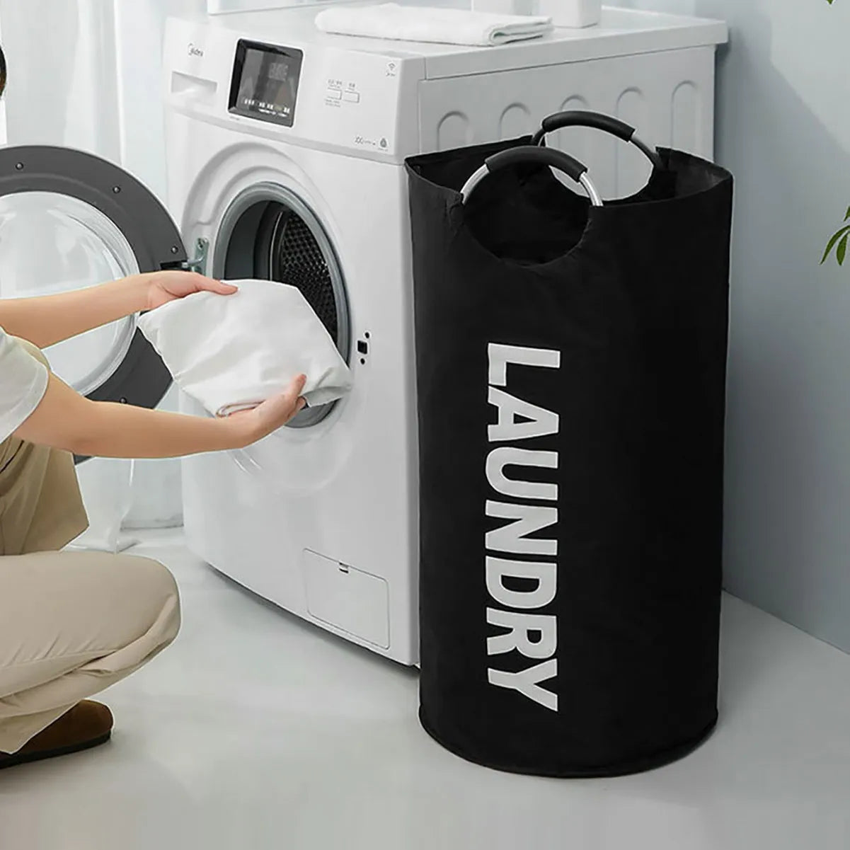 Home Large Capacity Clothes Storage Bag Oxford Cloth Laundry Bag Round Handle Dirty Laundry Storage Basket Peaceful Pleasures Health and Wellness