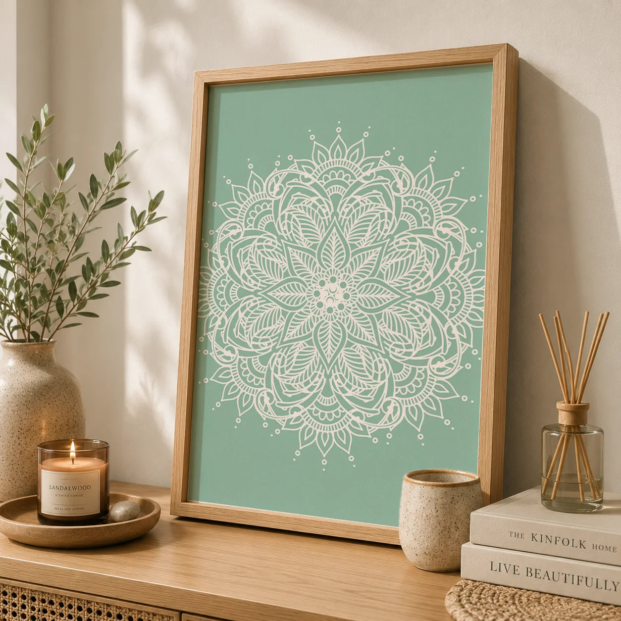 Boho Abstract Mandala Canvas Wall Art | Nordic Minimalist Print Canvas Wall Art Peaceful Pleasures Health and Wellness