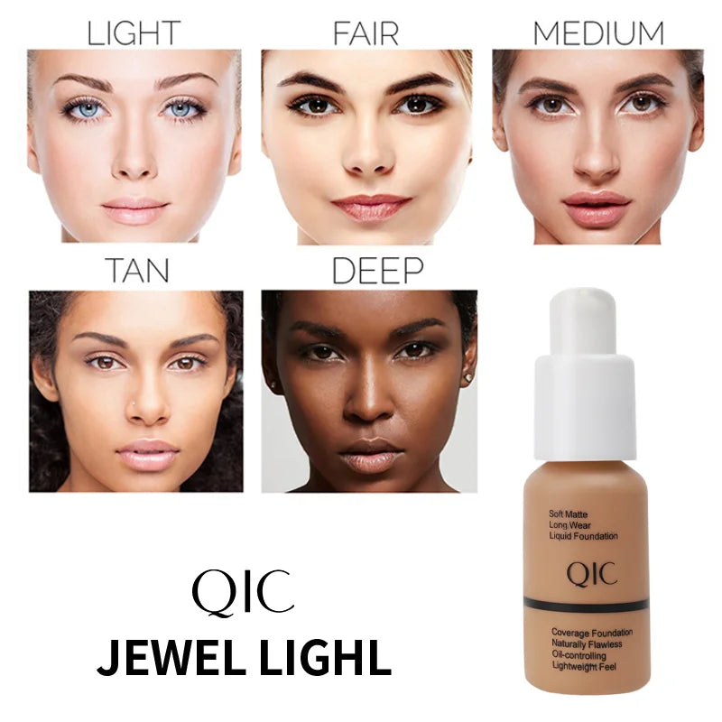 QIC Matte Liquid Foundation – Waterproof, Oil-Control, 5 Shades