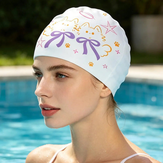Women's Printed Silicone Swim Cap – Large, Long Hair & Ear Cover Silicone Swim Cap Oasis Select