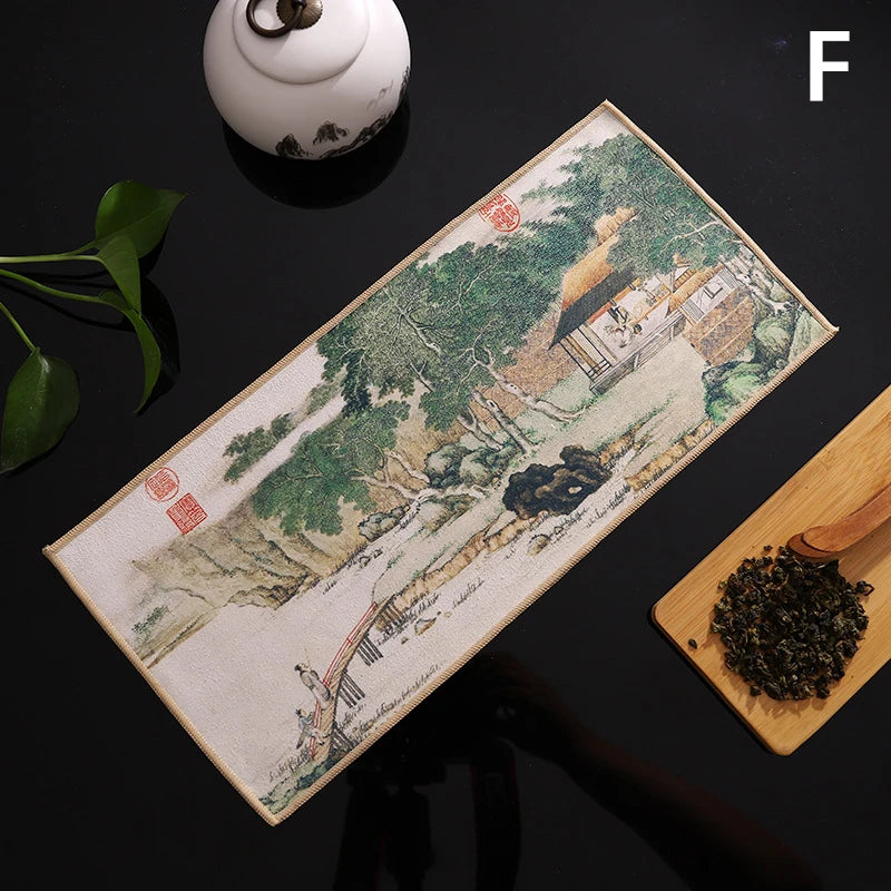 Chinese Painted Tea Towel | Super Absorbent Tea Set Cloth Tea Set Towel Peaceful Pleasures Health and Wellness F