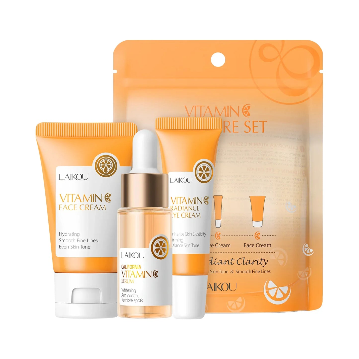 LAIKOU Vitamin C Sakura 3-Piece Skincare Set – Serum, Eye & Face Cream