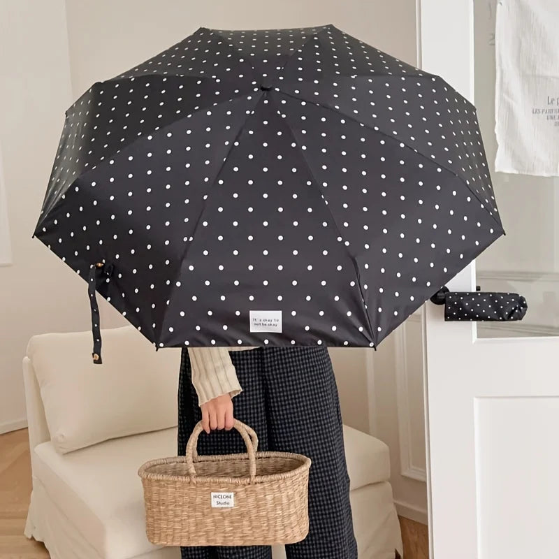 Korean Polka Dot UV Folding Parasol | Sun & Rain Umbrella Folding UV Parasol Peaceful Pleasures Health and Wellness