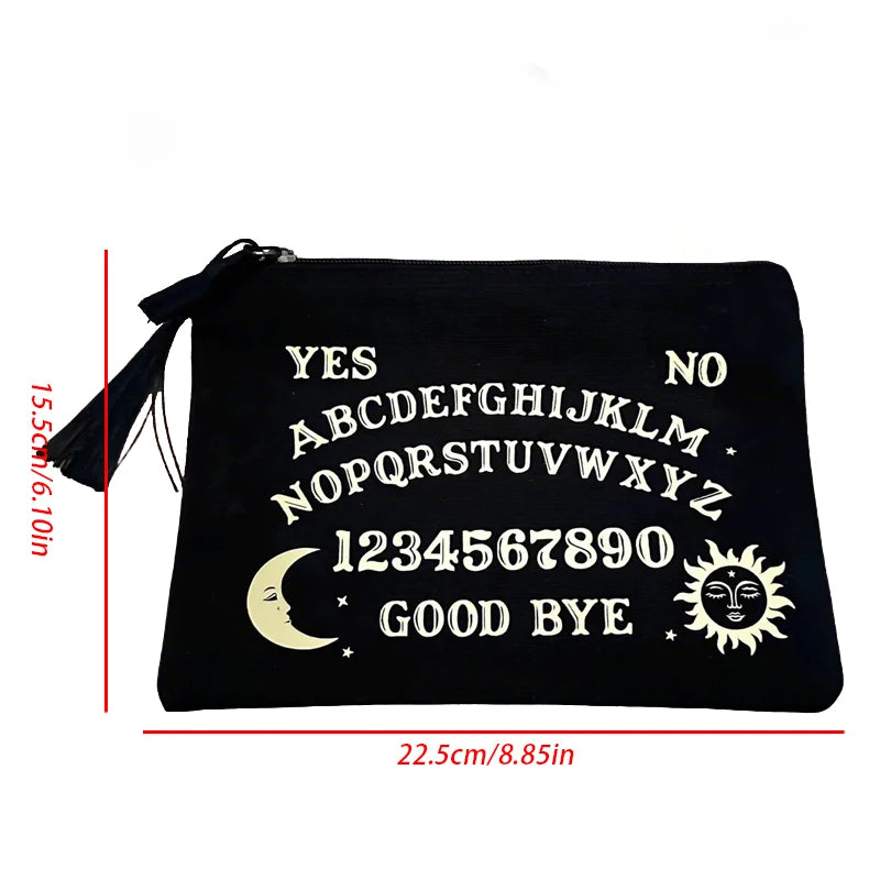Gothic Witch Board Canvas Makeup Bag | Spirit Board Cosmetic Pouch Cosmetic Makeup Bag Peaceful Pleasures Health and Wellness black 15.5x22.5x4.5cm