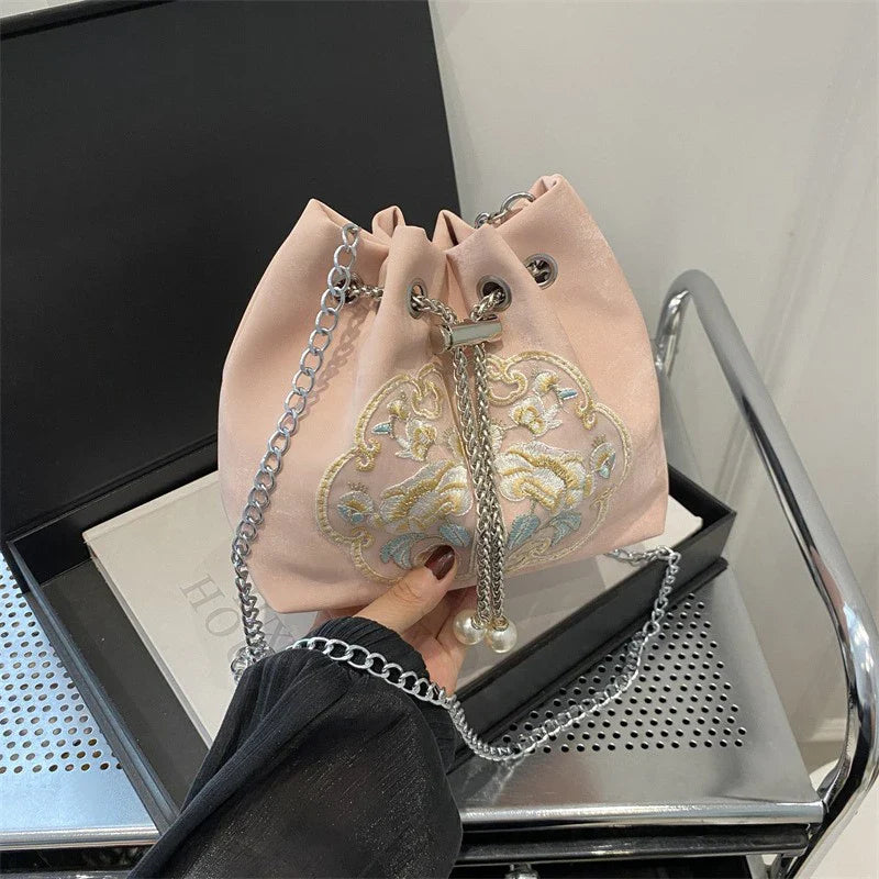 Chinese-Style Canvas Bucket Bag | Women's Retro Shoulder Bag