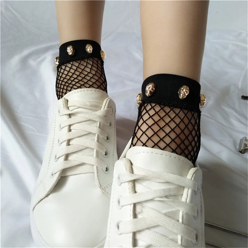 1pairs/2PCS Chic Streetwear Women's Harajuku Breathable Rivet Fishnet Socks.Sexy Hollow out Nets Socks Ladies Mesh Sox Hosiery Peaceful Pleasures Health and Wellness