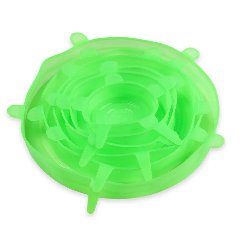 6Pcs Food Grade Silicone Preservation Cover Reusable Airtight Food Universal Dish Stretch Round Lids For Kitchen Accessories Peaceful Pleasures Health and Wellness Green6pcs 9.5cm