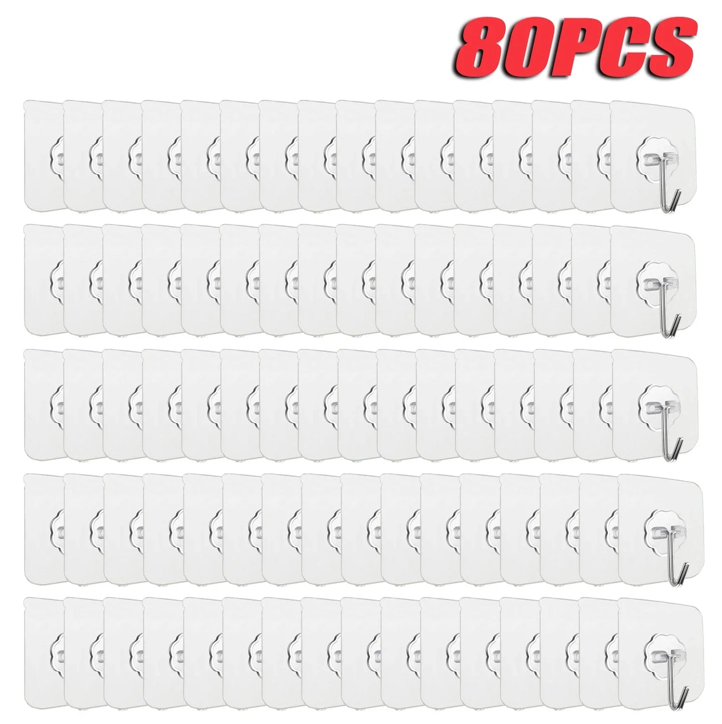 Transparent Self-Adhesive Wall Hooks – No-Drill, Bulk 10–100 Pcs