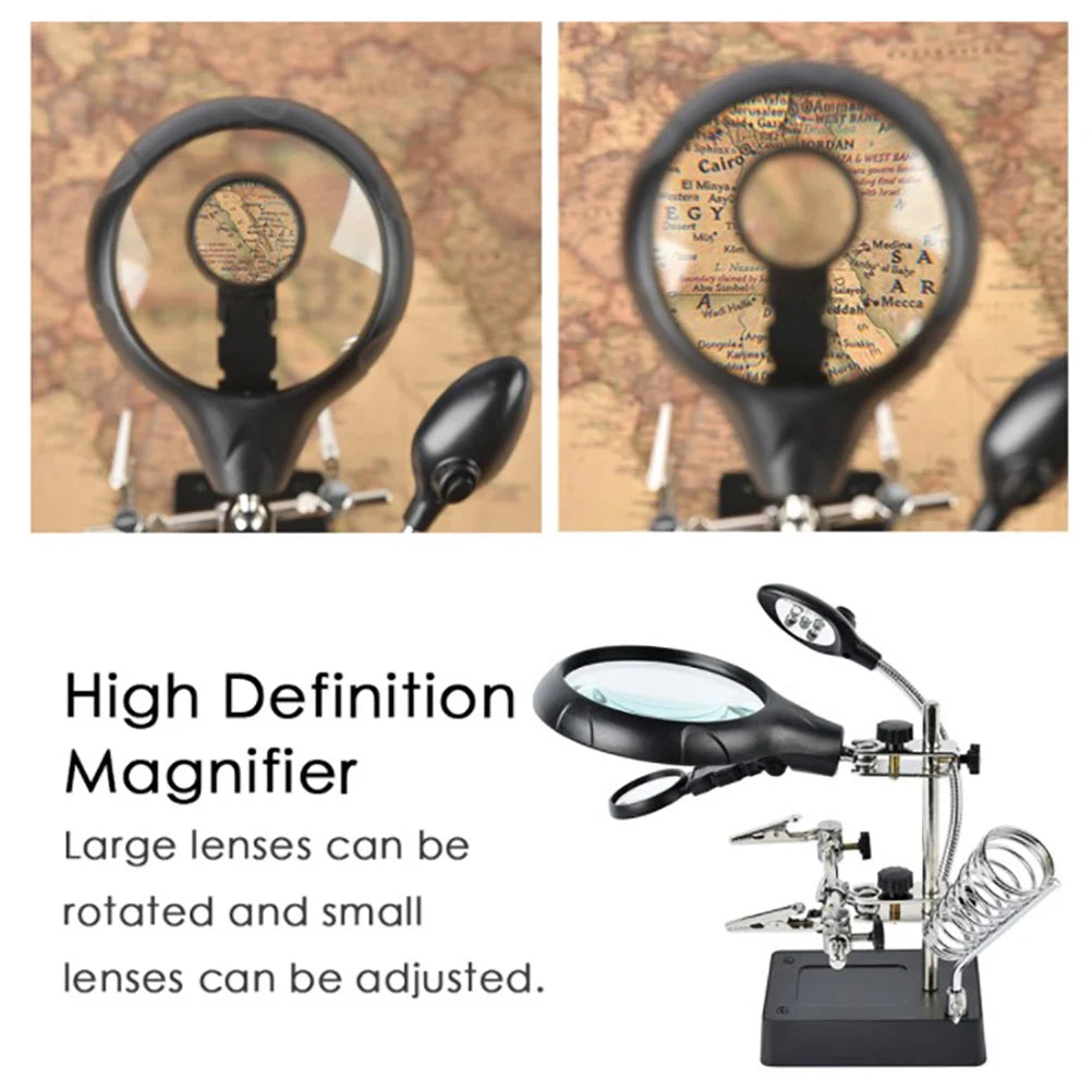 Desktop Magnifier Glass Soldering Station LED Light Magnifying Stand